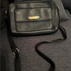 Michael Kors Black Leather Crossbody Bag with Gold Hardware